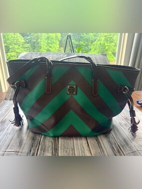 Dooney & Bourke Green and Brown Chevron Bailey Bag